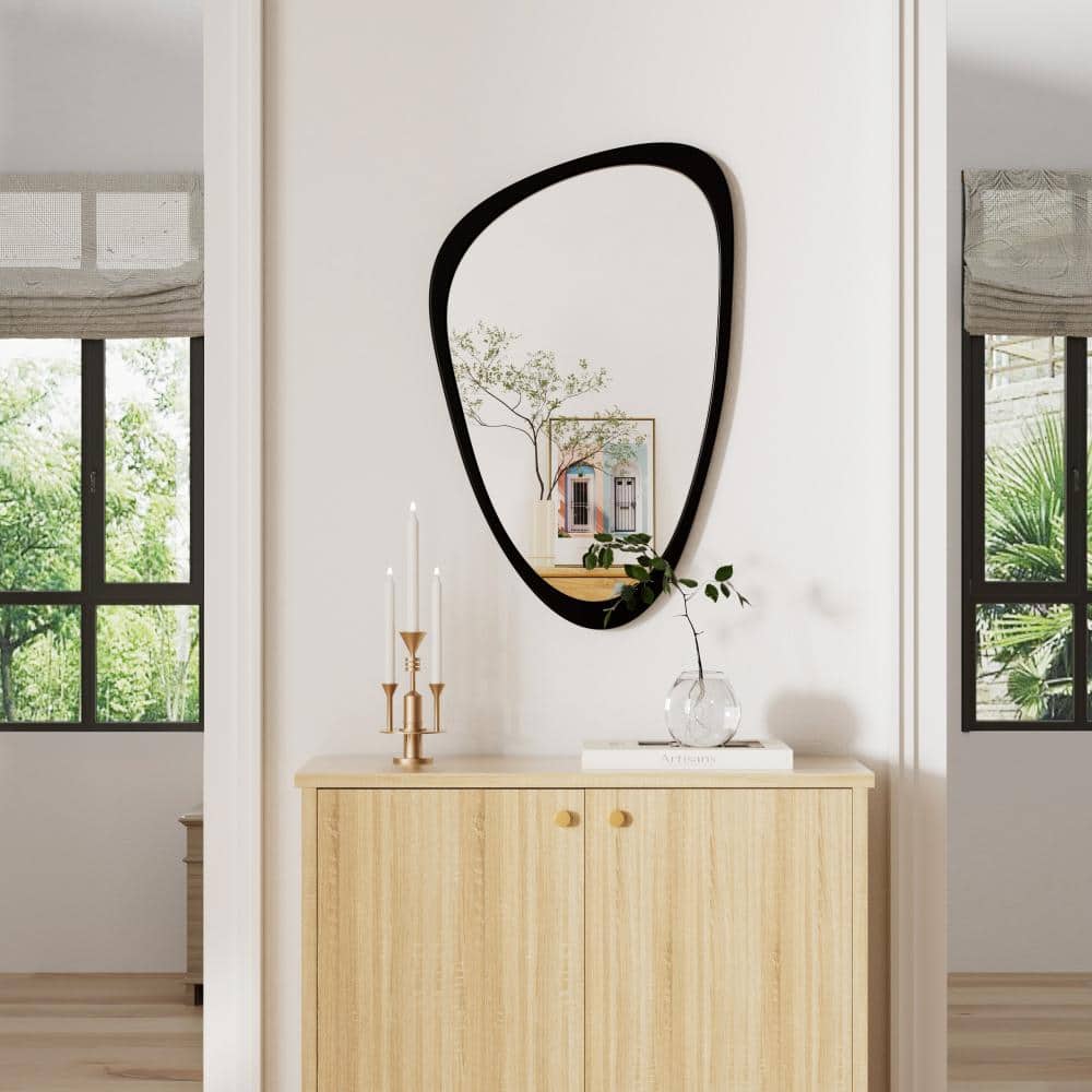 "19"" W x 30"" H Irregular Wood Framed, Wall Bathroom Mirror Vintage Decorative Mirror and full body mirror in Black" price history on PriceWatchPro