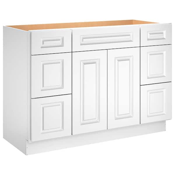 HOMEIBRO Newport 48-in W X 21-in D X 34.5-in H in Raised PanelWhite Plywood Ready to Assemble Vanity Base Kitchen Cabinet