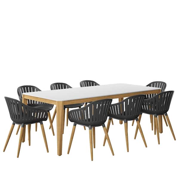 Amazonia Wembley 9-Piece White Eucalyptus Wood Dining Set