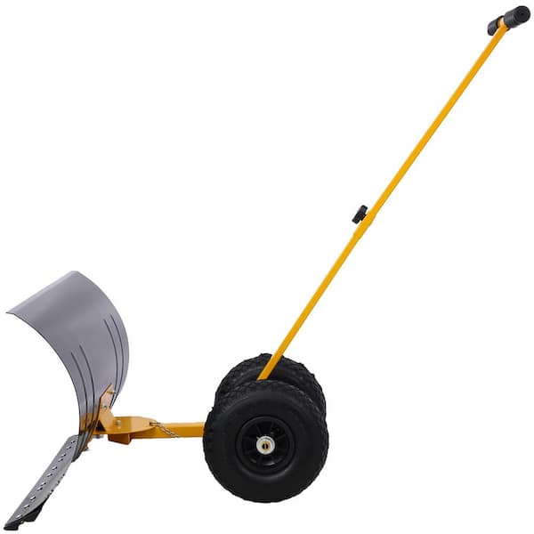 29 in. Snow Shovel with 10 in. Wheels Snow Pusher Cushioned Adjustable Angle Handle Snow Removal Tool