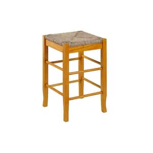 Chris 24 in. Oak Brown Counter Stool with Wood Frame and Handwoven Rush Seat