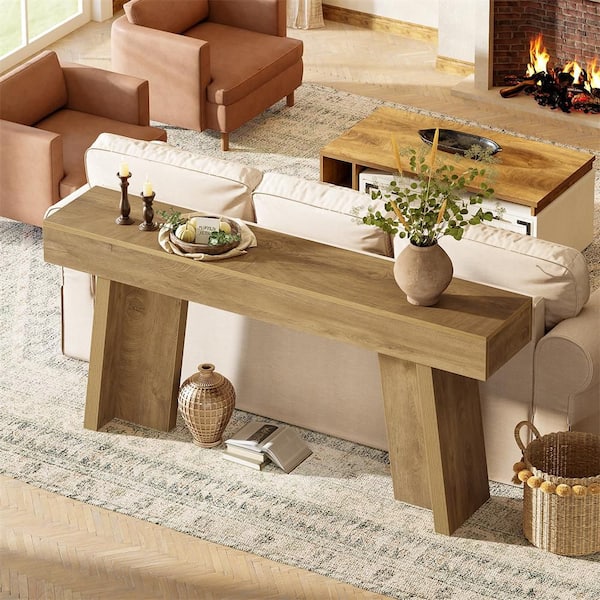 71 in. Wood Color Rectangle Wood Console Table for Entryway, Long Sofa Table Behind Couch Table for Living Room