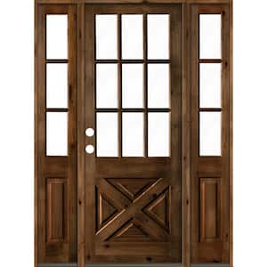60 in. x 96 in. Alder 2 Panel Right-Hand/Inswing Clear Glass Provincial Stain Wood Prehung Front Door w/Double Sidelite