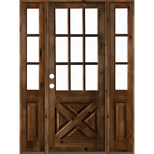 Krosswood Doors 70 in. x 96 in. Alder 2 Panel Right-Hand/Inswing Clear Glass Provincial Stain Wood Prehung Front Door w/Double Sidelite
