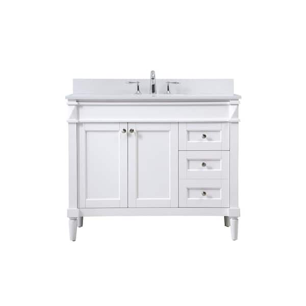 Unbranded Simply Living 42 in. W x 21 in. D x 35 in. H Bath Vanity in White with Ivory White Engineered Marble Top