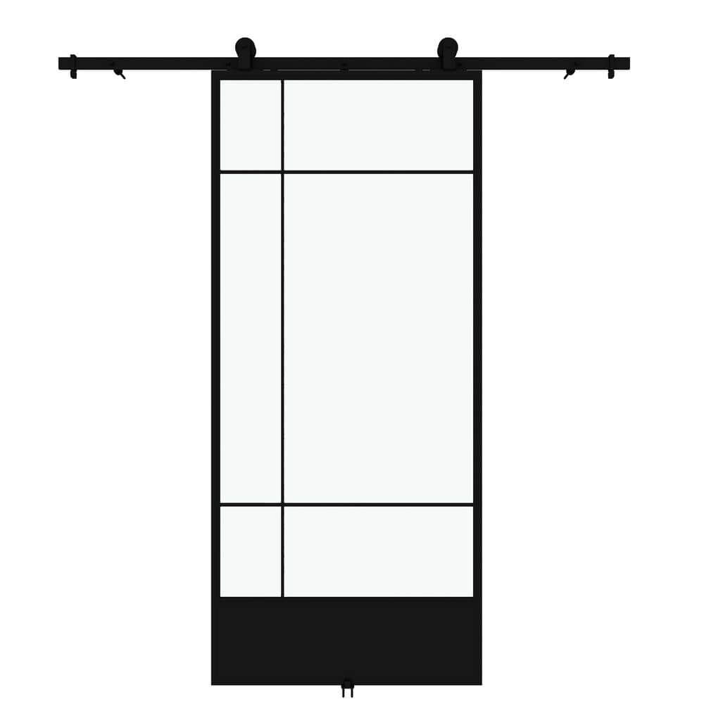 Bastille 37'' x 84'' Clear Glass Black Metal Sliding Barn Door