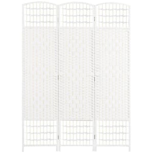 3-Panel Room Divider, Folding Privacy Screen, Room Separator, Wave Fiber Freestanding Partition Wall Divider in White
