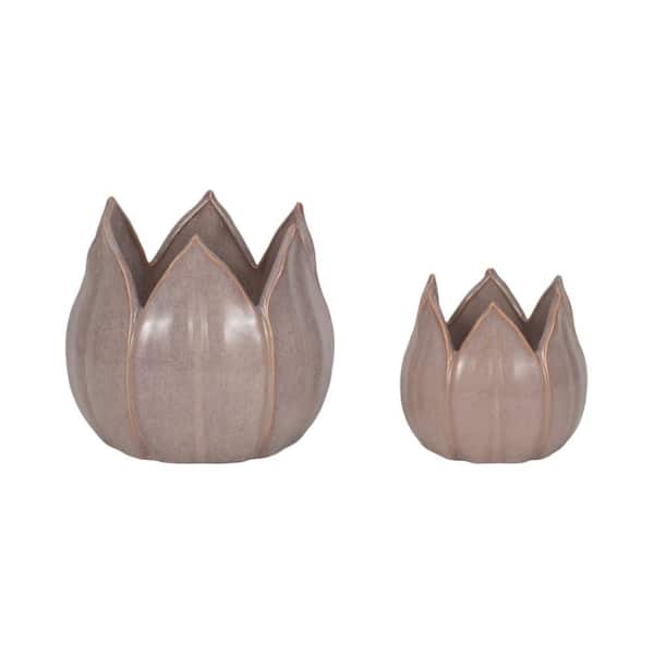 5 in. and 8 in. Purple Stoneware Petal Decorative Pots (Set of 2)