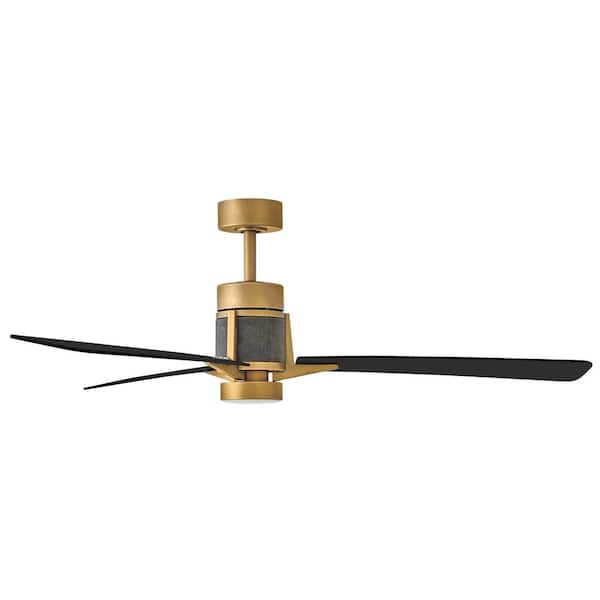 HINKLEY - Atticus 56.0 in. Indoor/Outdoor Integrated LED Heritage Brass Ceiling Fan with Remote Control