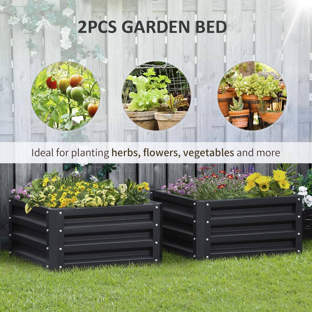 2-Pack Dark Gray Galvanized Steel Raised Garden Bed Planters