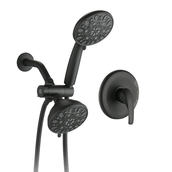 Inner Decor Mah Single-Handle 7-Spray 5 in. Round Shower Faucet with Hand Shower in Matte Black (Valve Included)