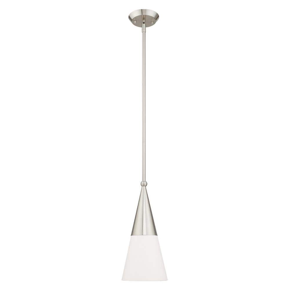 Stockholm Brushed Nickel 1-Light Mini Pendant with Off-White Shade