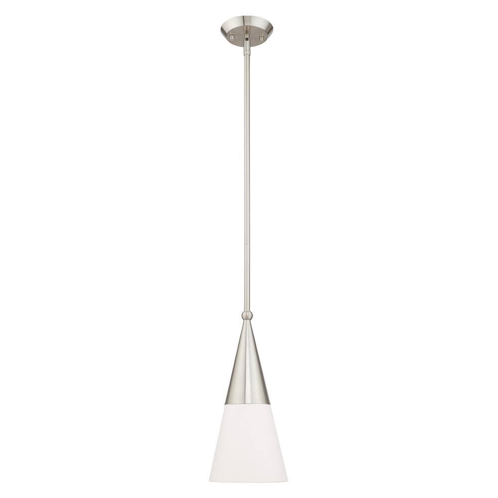 Stockholm Brushed Nickel 1-Light Mini Pendant with Off-White Shade