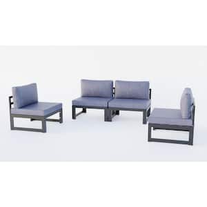 Chelsea 4-Piece Aluminum Outdoor Patio Sectional with Blue Cushions