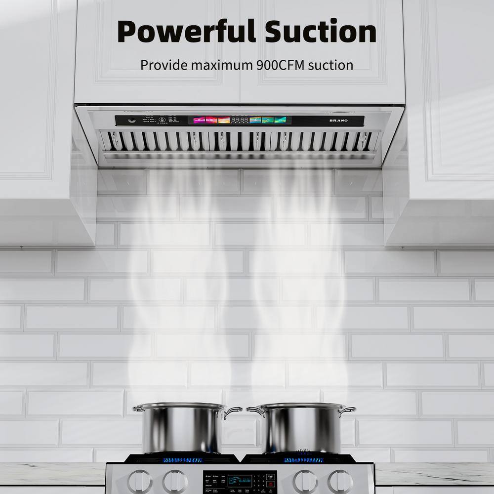 BRANO 36" Stainless Steel Convertible Insert Range Hood with LED Lights