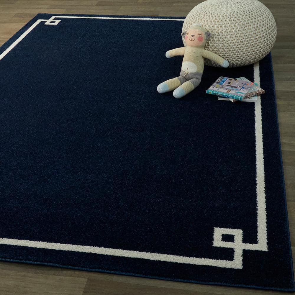 Navy and White Geometric Rectangular Easy Care Area Rug