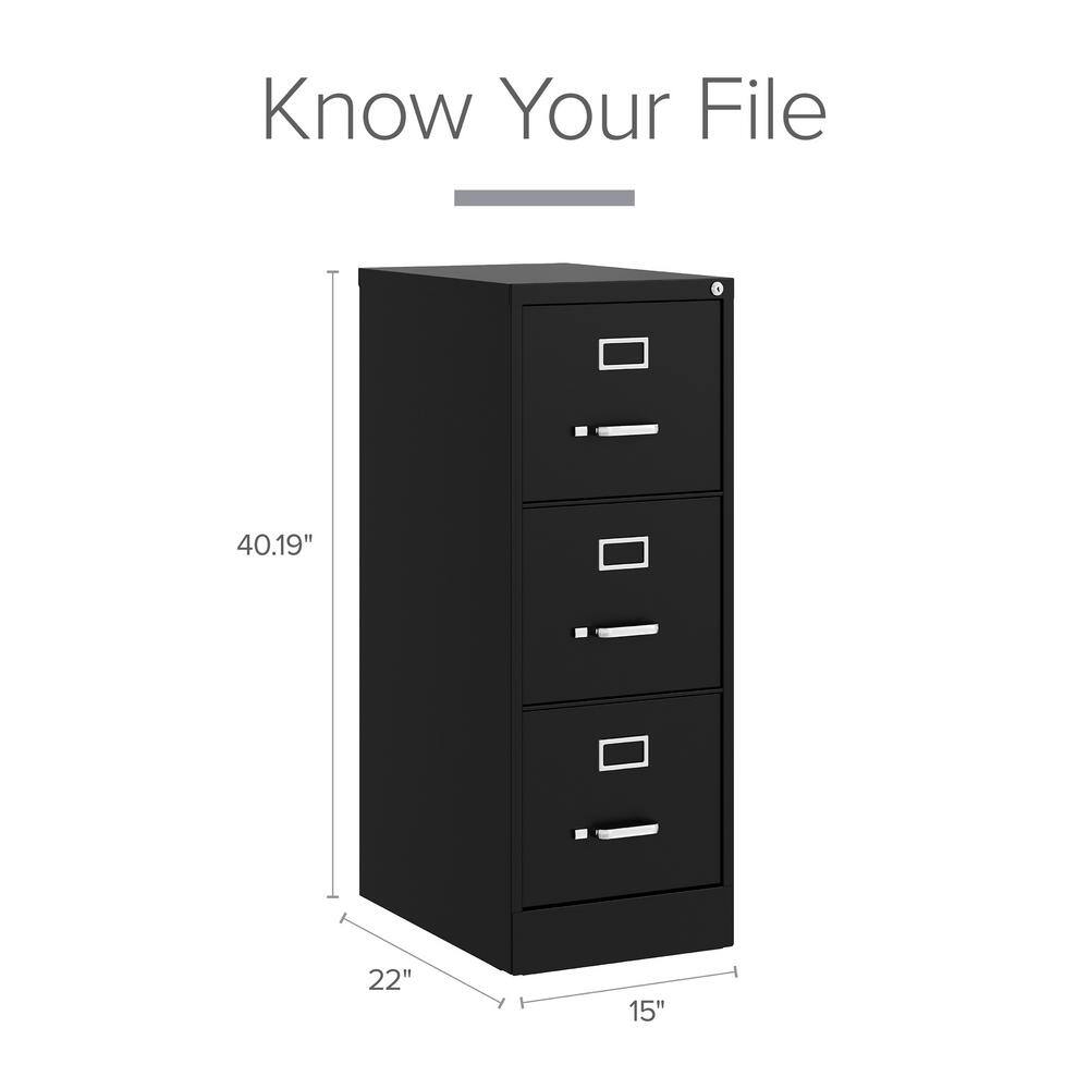 Black Steel 3-Drawer Lockable Vertical File Cabinet