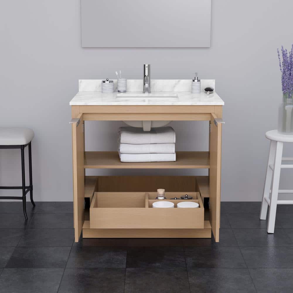Light Straw Freestanding Single Vanity with Carrara Marble Top