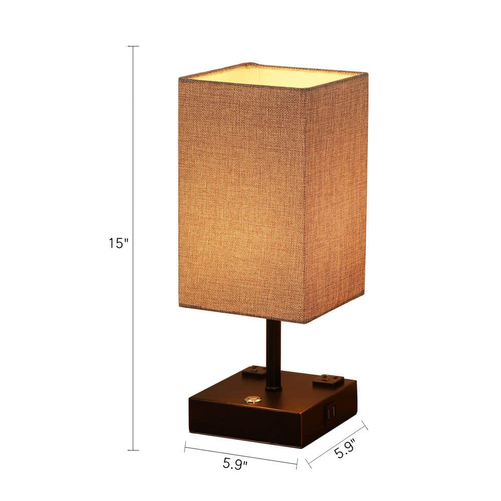 15" Black Touch Control Table Lamp with USB Ports and Fabric Shade