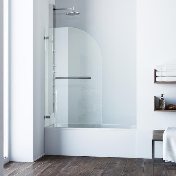 VIGO Orion 34 in. W x 58 in. H Pivot Frameless Tub Door in Chrome with 5/16 in. (8mm) Clear Glass