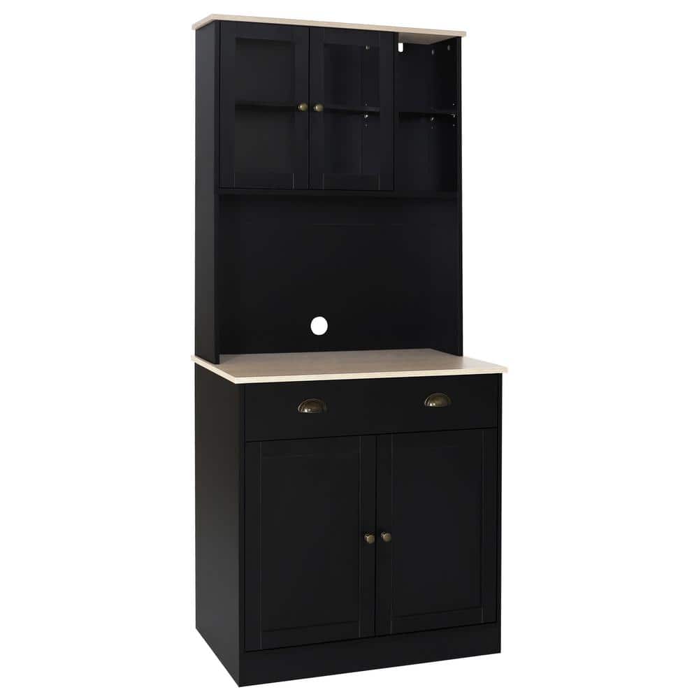 VEIKOUS 72 in. H Black Kitchen Pantry Hutch Storage with Buffet
