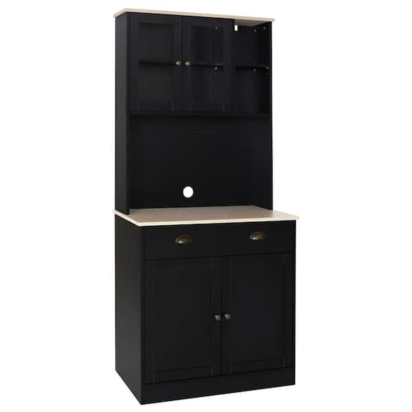 VEIKOUS 72 in. H Black Kitchen Pantry Hutch Cabinet Storage with Buffet Cupboard, Microwave Stand and Adjustable Shelves
