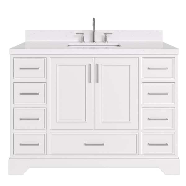 Stafford 48 in. W x 22 in. D x 36 in. H Single Sink Freestanding Bath Vanity in White with Carrara White Quartz Top