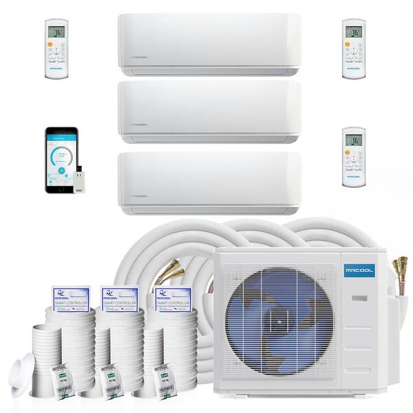 Mrcool 36 000 Btu 3 Ton 3 Zone Ductless Mini Split Air Conditioner And Heat Pump With 75 Ft Install Kit 230 Volt 60 Hz Diym336hpw06bk7 The Home Depot