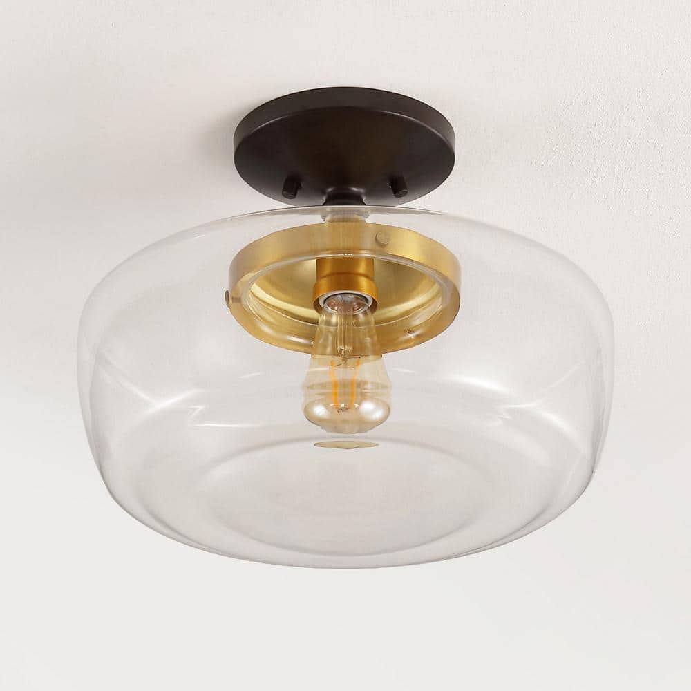 Marfa 14" Clear Glass and Brass Gold Farmhouse LED Flush Mount