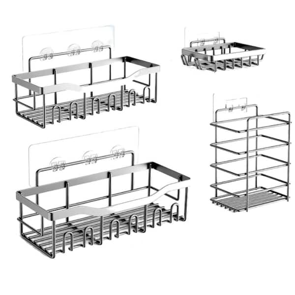 Large Capacity 5.51 in. x 4.13 in. x 12.72 in. Stainless Steel Rectangular Shelf Bathroom Organizer in Silver