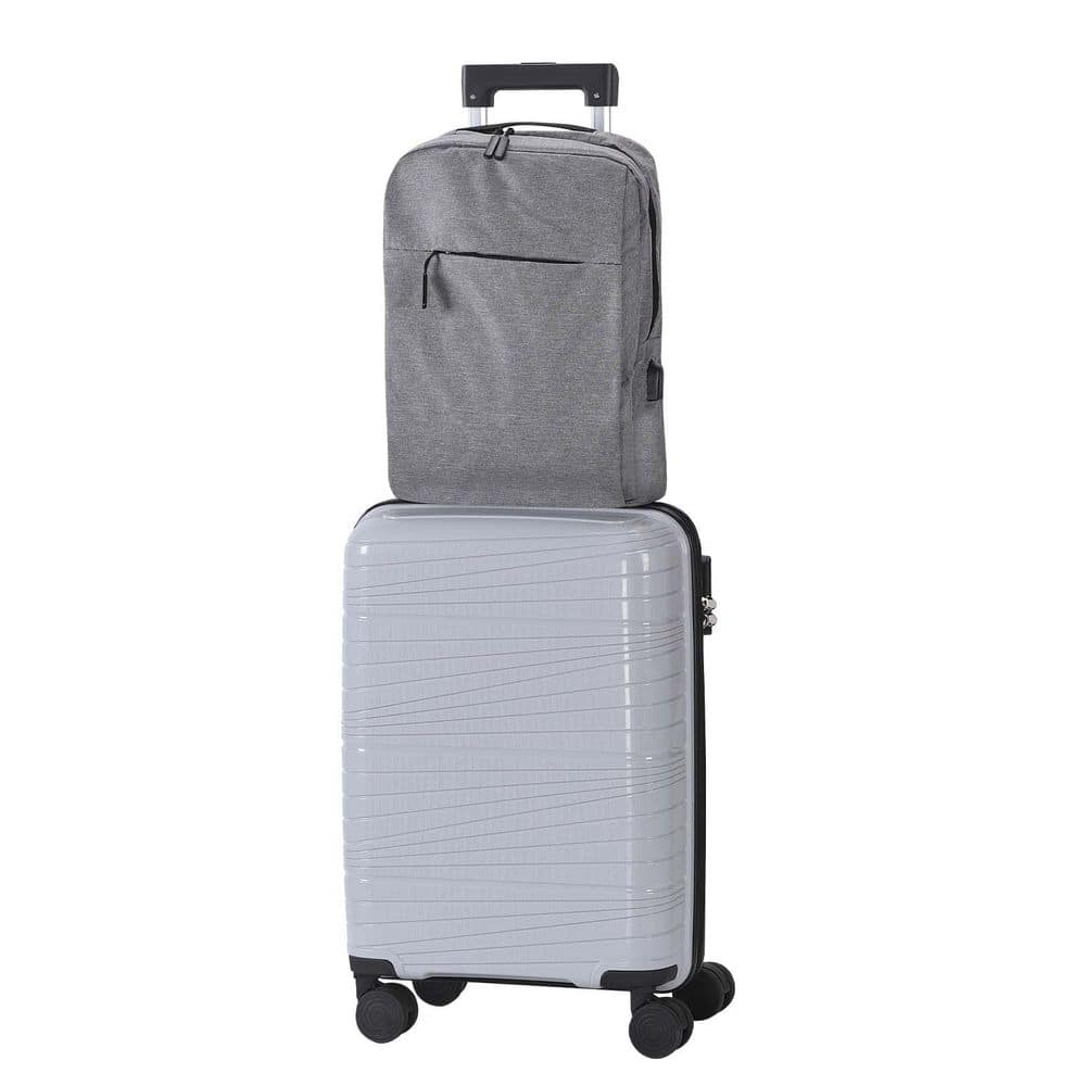 HIKOLAYAE 2-Piece Gray PP Hardside Carry-On Spinner Luggage Set