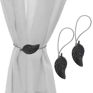 Black/Silver Magnetic Wood Leaf Curtain Tie Back (Set of 2)