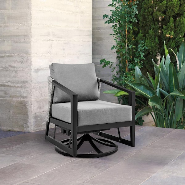 Armen Living Palma Swivel Aluminum Outdoor Lounge Chair with Dark Gray Cushions
