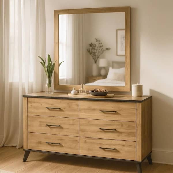 weathered brown dresser Benjara Wemy Weathered Brown and Black 6 Drawer 17.25 in. Dresser with  Mirror BM340009