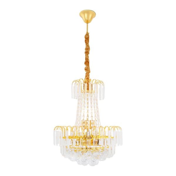 OUKANING 15.7 in. 6-Light Gold Modern K9 Clear Crystal Chandelier for Living Room Bedroom with No Bulbs Included