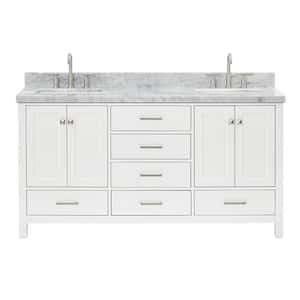 Cambridge 67 in. W x 22 in. D x 36 in. H Double Bath Vanity in White with Carrara White Marble Top with White Basins