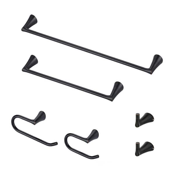 6-Piece Bathroom Hardware Set with Towel Bar, Towel Hook, Toilet Paper Holder, and Towel Holder in Oil Rubbed Bronze