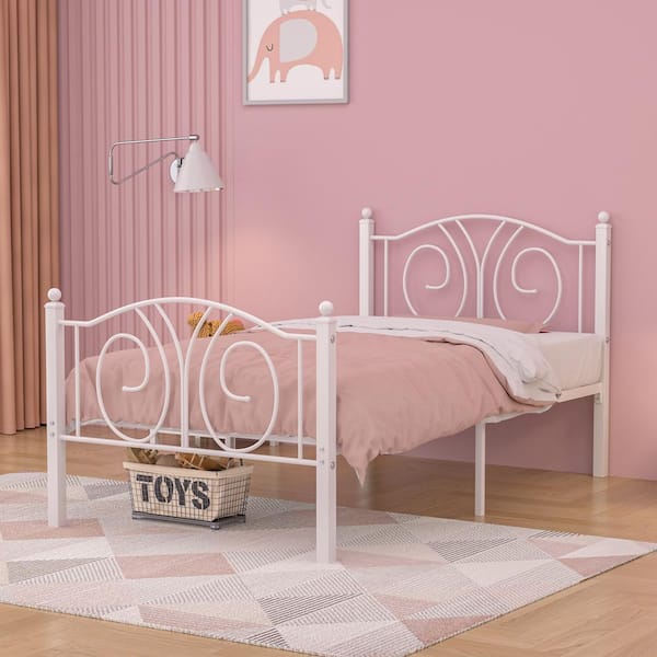 VECELO Modern Bed Frame White Metal Frame Twin Platform Bed with Heavy-Duty Steel Slats, Easy Assembly Bed, No Box Spring Need