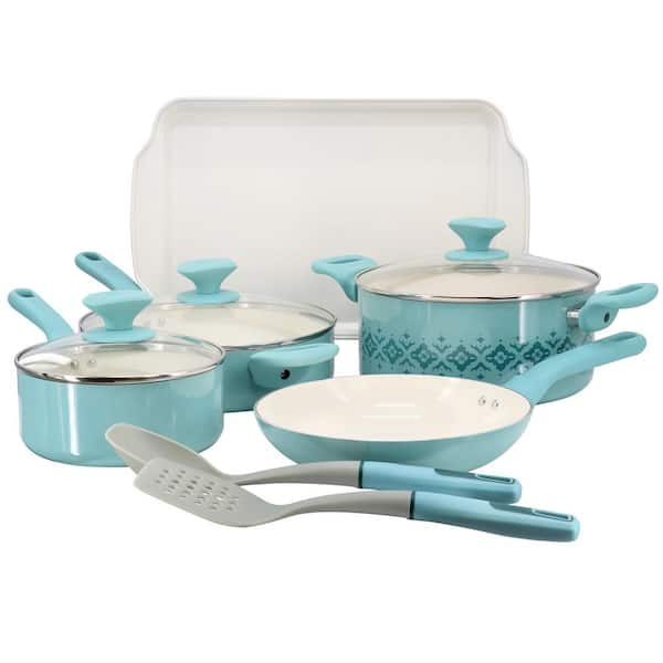 Spice BY TIA MOWRY 10 Piece Ceramic Nonstick Aluminum Cookware Set in Mint