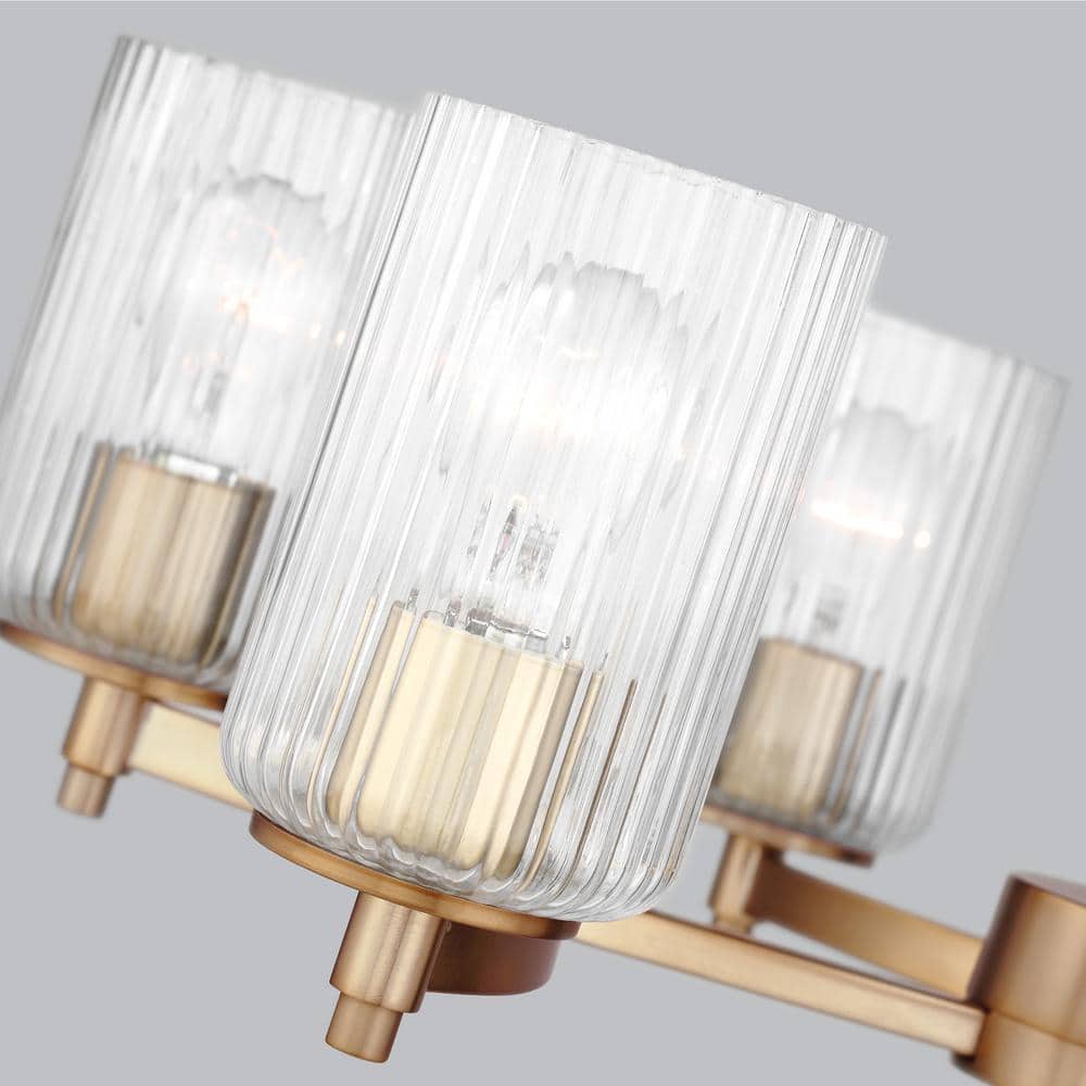 Beaumont Satin Brass 6-Light Chandelier with Clear Fluted Glass Shades
