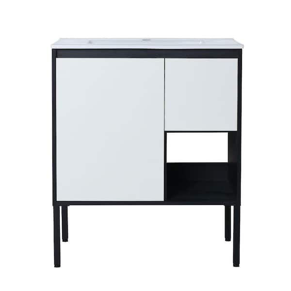 EPOWP 29.3 in. W x 17.9 in. D x 34.3 in. H Bath Vanity in White with White Granite Top