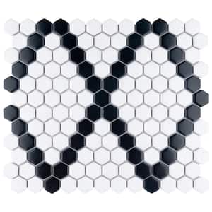 Metro 1 in. Hex Matte White with Black Diamond 10-1/4 in. x 11-7/8 in. Porcelain Mosaic Tile (8.6 sq. ft./Case)