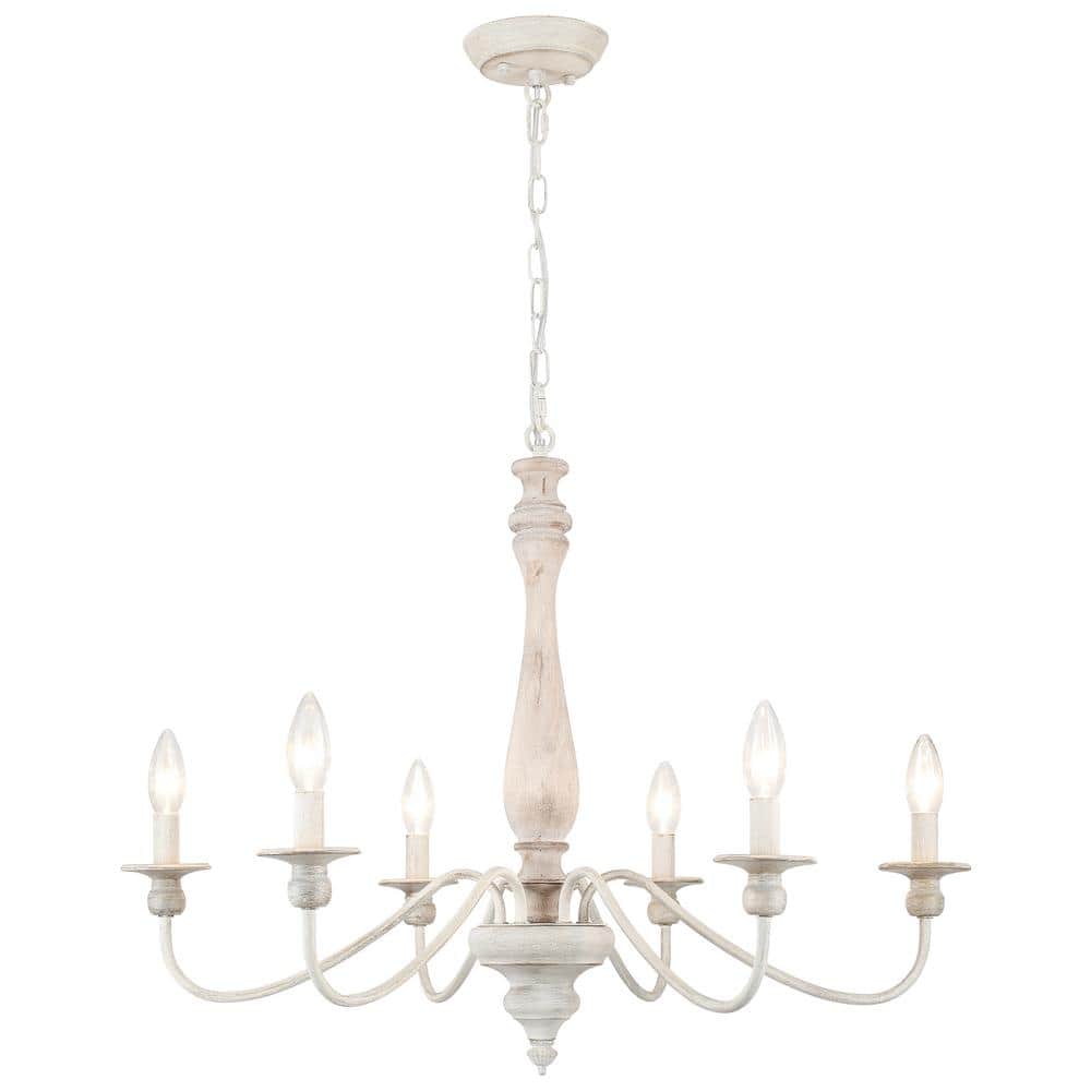 6-Light Vintage Beige Farmhouse Wood Candle Chandelier French Country Style Pendant Light price history on PriceWatchPro