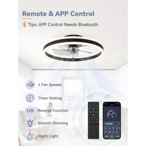 thumbnail interactive-video image 1 of Arlgsite 20" Modern LED Ceiling Fan With Light – Flush Mount, App & Remote Control, Black 1 of 4