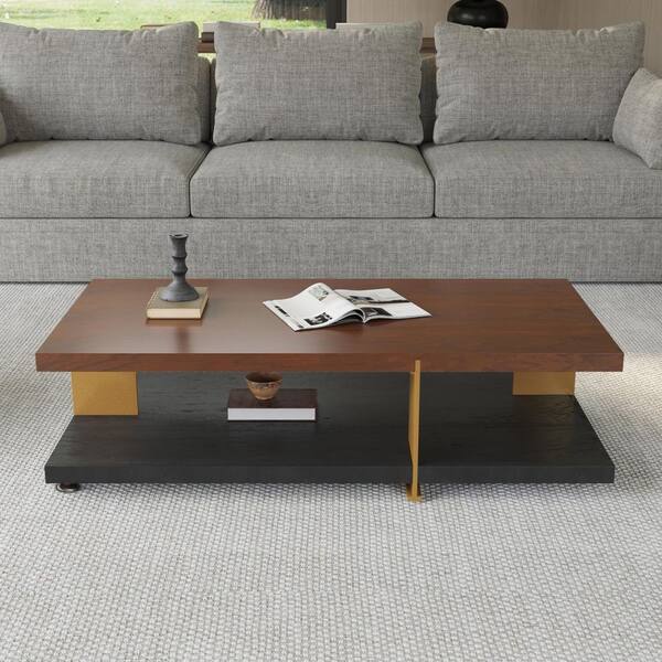 J&E Home 47.27 in. Brown Rectangle Wood Coffee Table JE