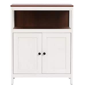 White and Brown Accent Storage Cabinet with Doors and Shelf
