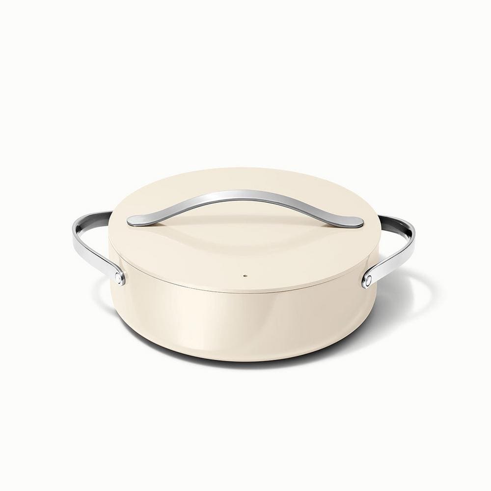 CARAWAY HOME Cookware+ 6 qt. Cream Ceramic Nonstick Rondeaus with Lid