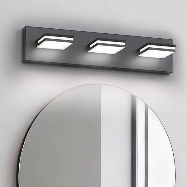 20 in. 3-Light Matte Black Bathroom Vanity Light with 360° Rotatable Heads, Modern LED Wall Lamp Over Mirror