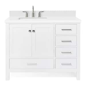 Cambridge 43 in. W x 22 in. D x 36 in. H Vanity in White with Pure White Quartz Top