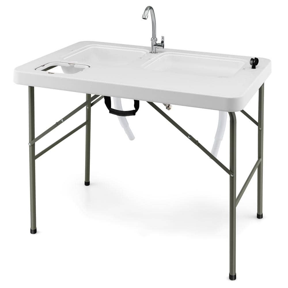 Folding Camping Table with Sink and Faucet, Portable Fish Cleaning